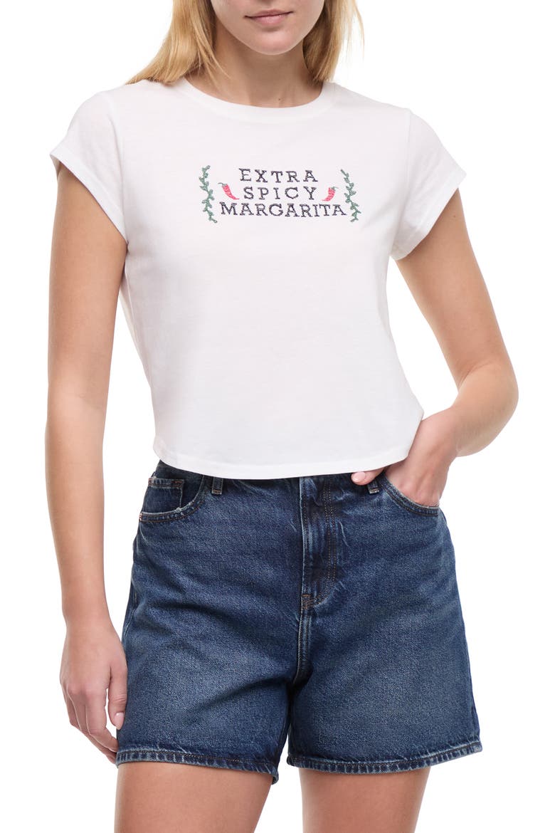 Lina Extra Spicy Embroidered T-Shirt, Main, color, SNOW WHITE