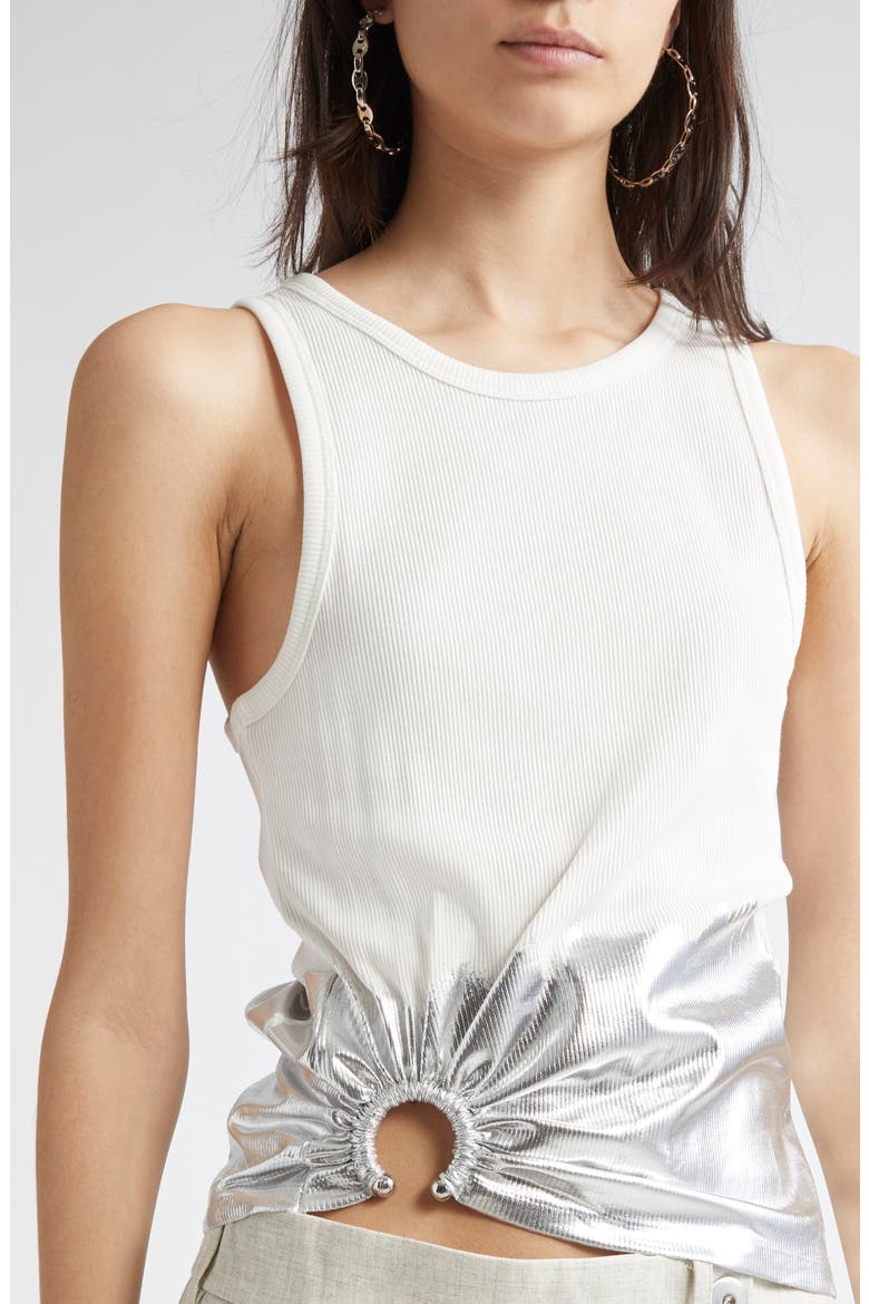 Metallic Pierced Hem Rib Tank, Alternate, color, WHITE/ SILVER