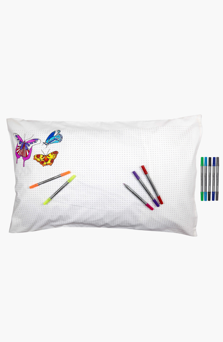 Eat Sleep Doodle Color Your Own Pillowcase Butterfly, Alternate, color, White