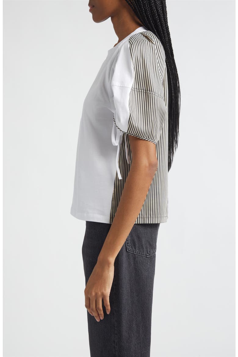 Mixed Media Puff Sleeve T-Shirt, Alternate, color, WHITE-BLACK MULTI