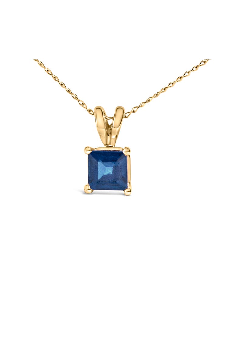 14K Gold 5x5 MM Square Shaped Gemstone Solitaire Pendant Necklace, Alternate, color, Blue Sapphire | Yellow