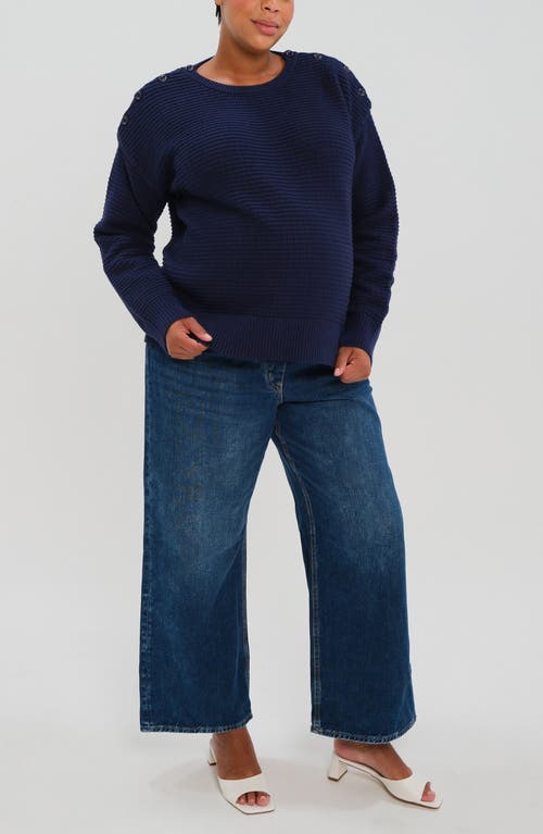 Marion Maternity & Nursing Sweater With Button Detail & Hidden Thumbhole Feature In Blue