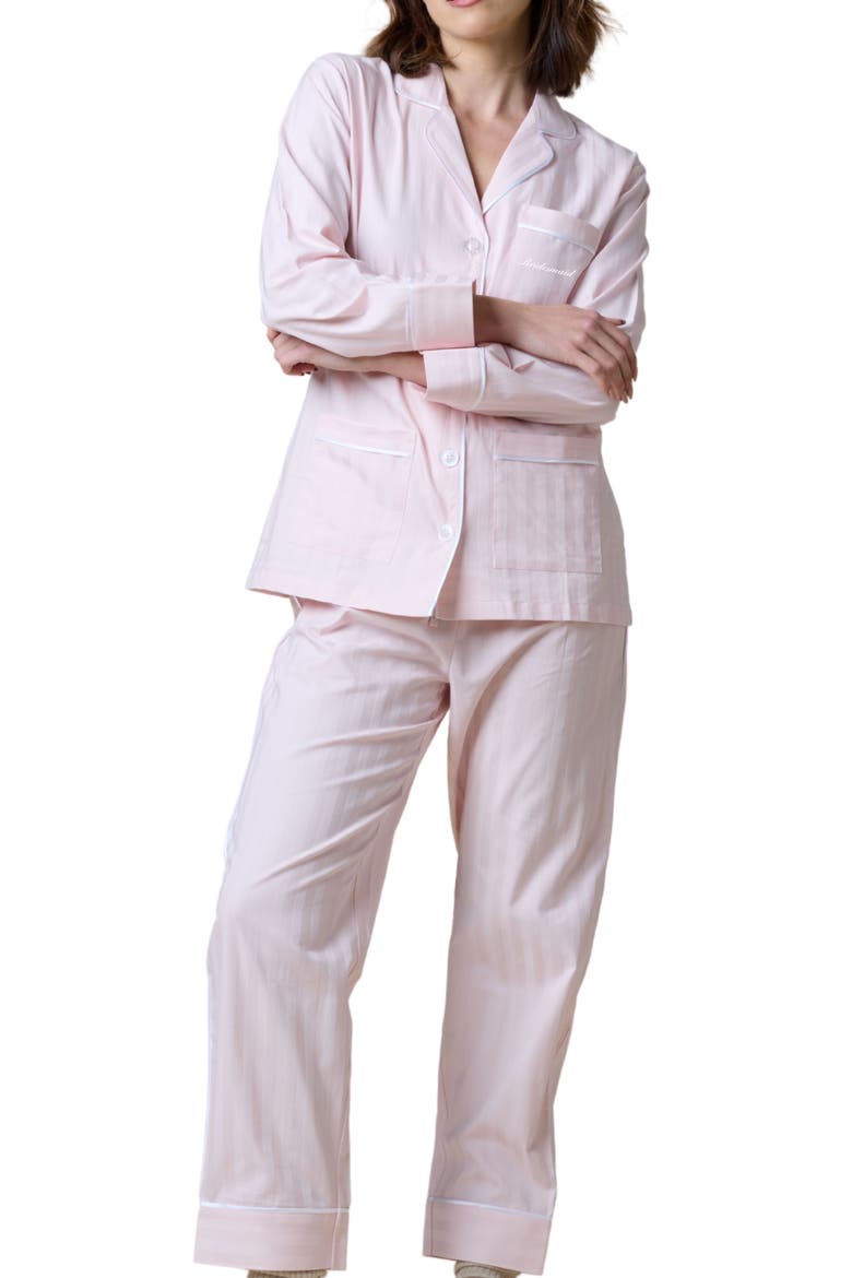 Bridesmaid Cotton Long Pajama Set, Alternate, color, Pink Peony