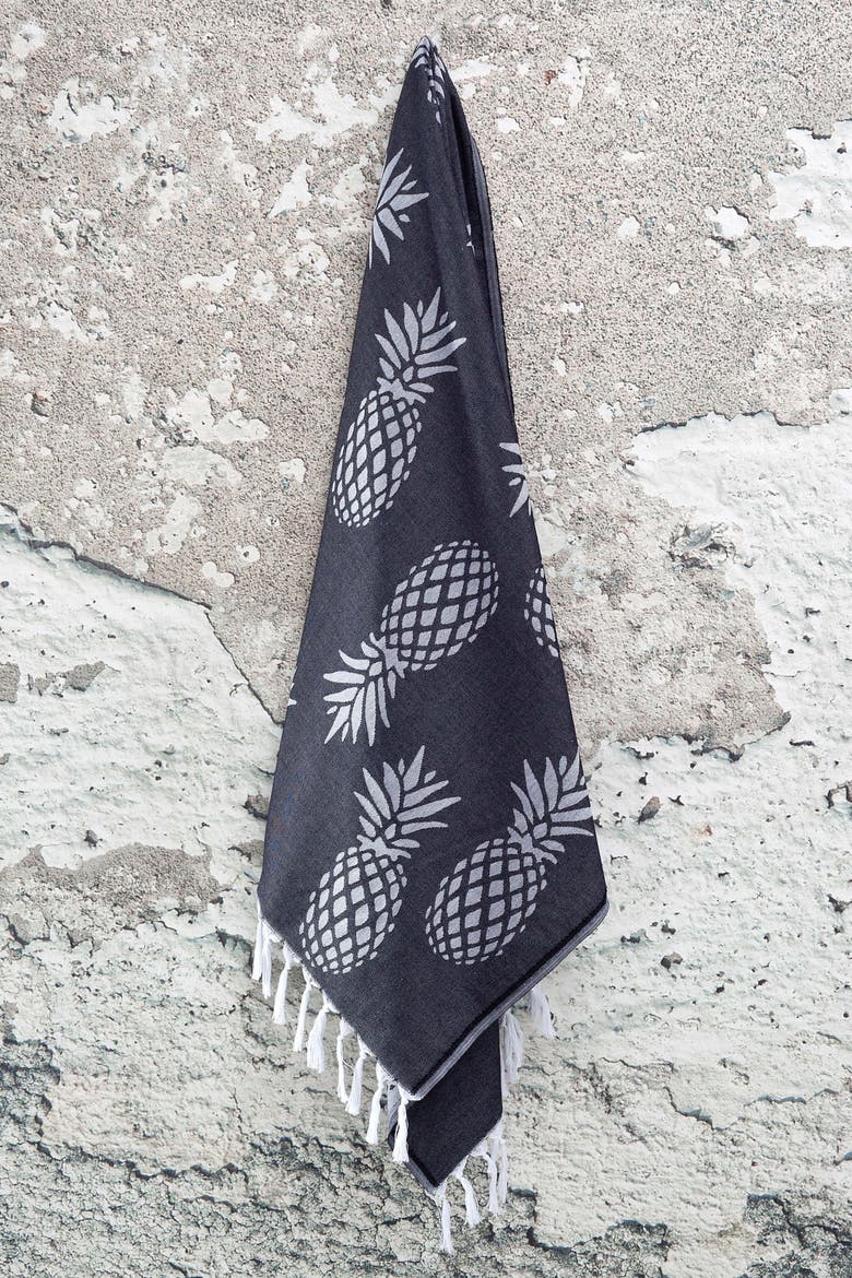 Pineapple Organic Sand Free Turkish Towel, Alternate, color, Black