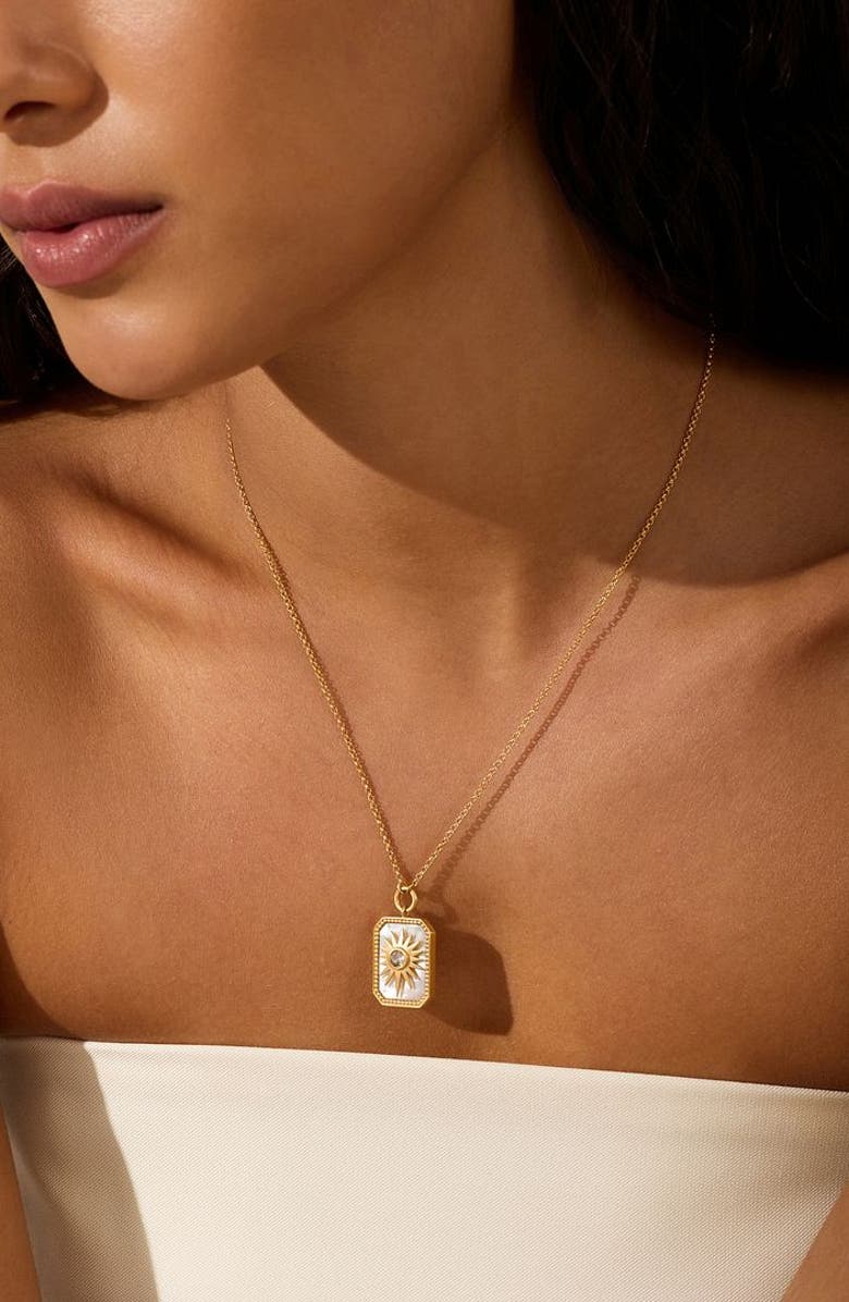 Satya Jewelry Returning Light Mother of Pearl Sun Necklace, Alternate, color, Gold