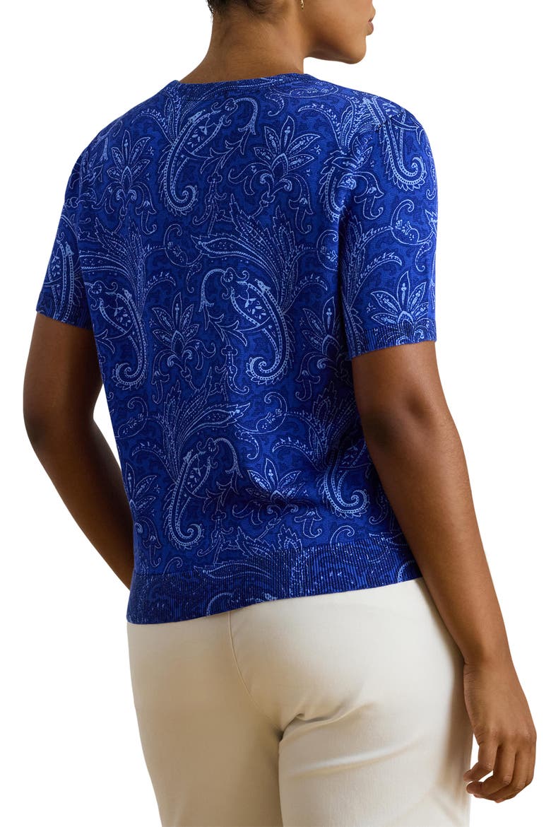 Paisley Cotton Blend Short Sleeve Sweater, Alternate, color, BLUE MULTI