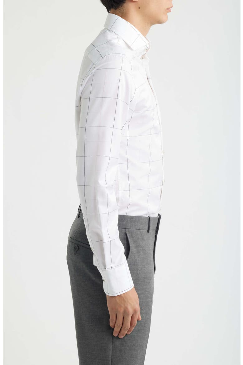 Slim Fit Windowpane Check Non-Iron Cotton Twill Dress Shirt, Alternate, color, NAVY