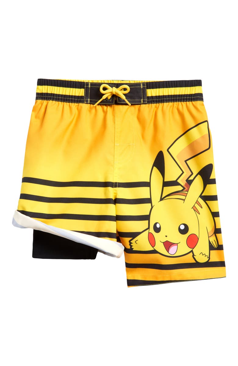 POKEMON Pikachu Swim Trunks, Main, color, Yellow Stripes