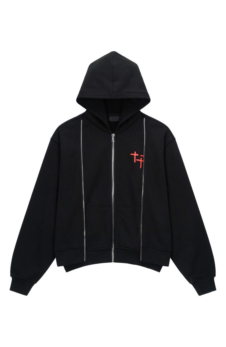 RtA Ren Planetary Layered Zip Graphic Hoodie, Main, color, Black Planetary