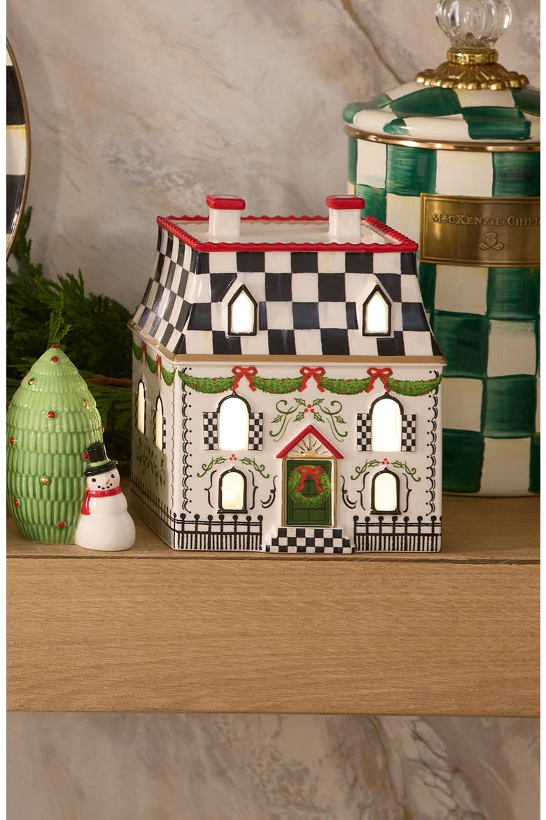 Holly Village Illuminated Ceramic Gingerbread Villa & Tree, Alternate, color, WHITE