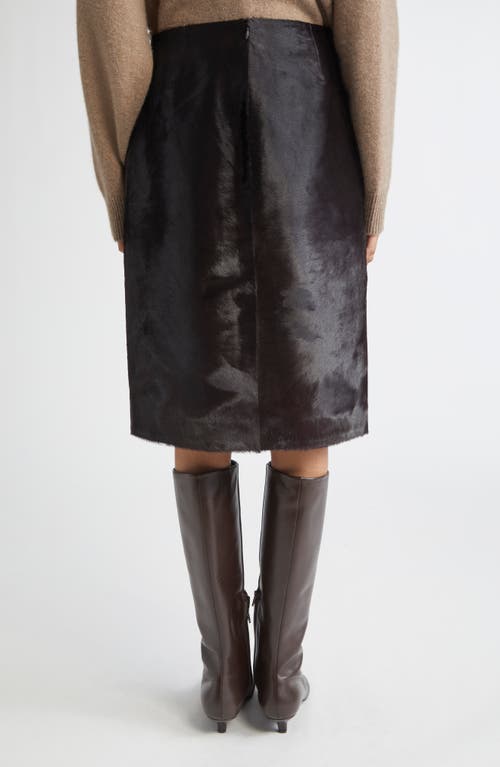 Loulou De Saison Myra Asymmetric Genuine Calf Hair Midi Skirt In Brown