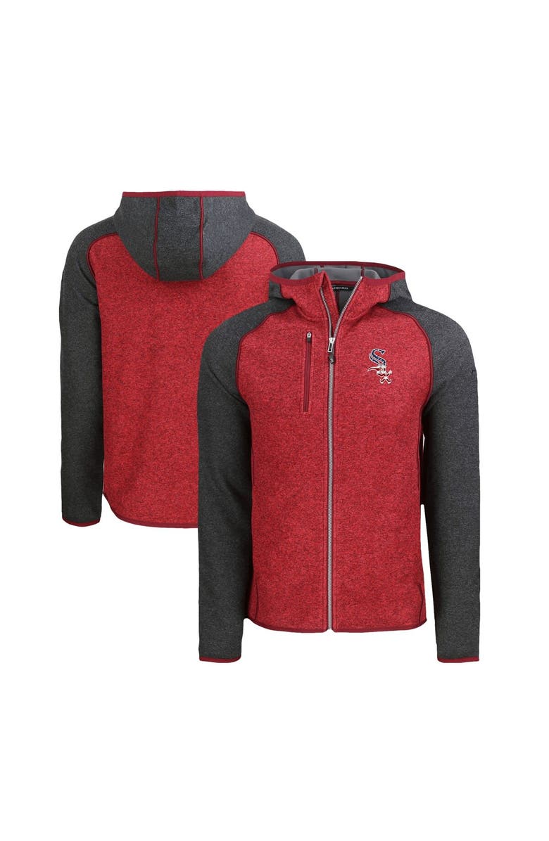 Cutter & Buck Men's Cutter & Buck Heather Red/Heather Charcoal Chicago White Sox Stars & Stripes Mainsail Sweater-Knit Full-Zip Hoodie, Main, color, Heather Red