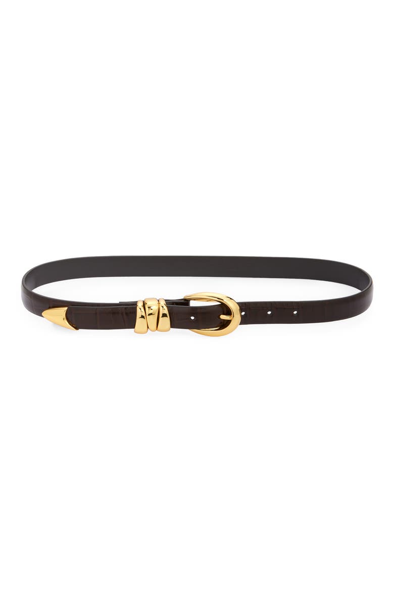 Triple Keeper Croc Embossed Leather Belt, Main, color, CHOCOLATE RAISIN