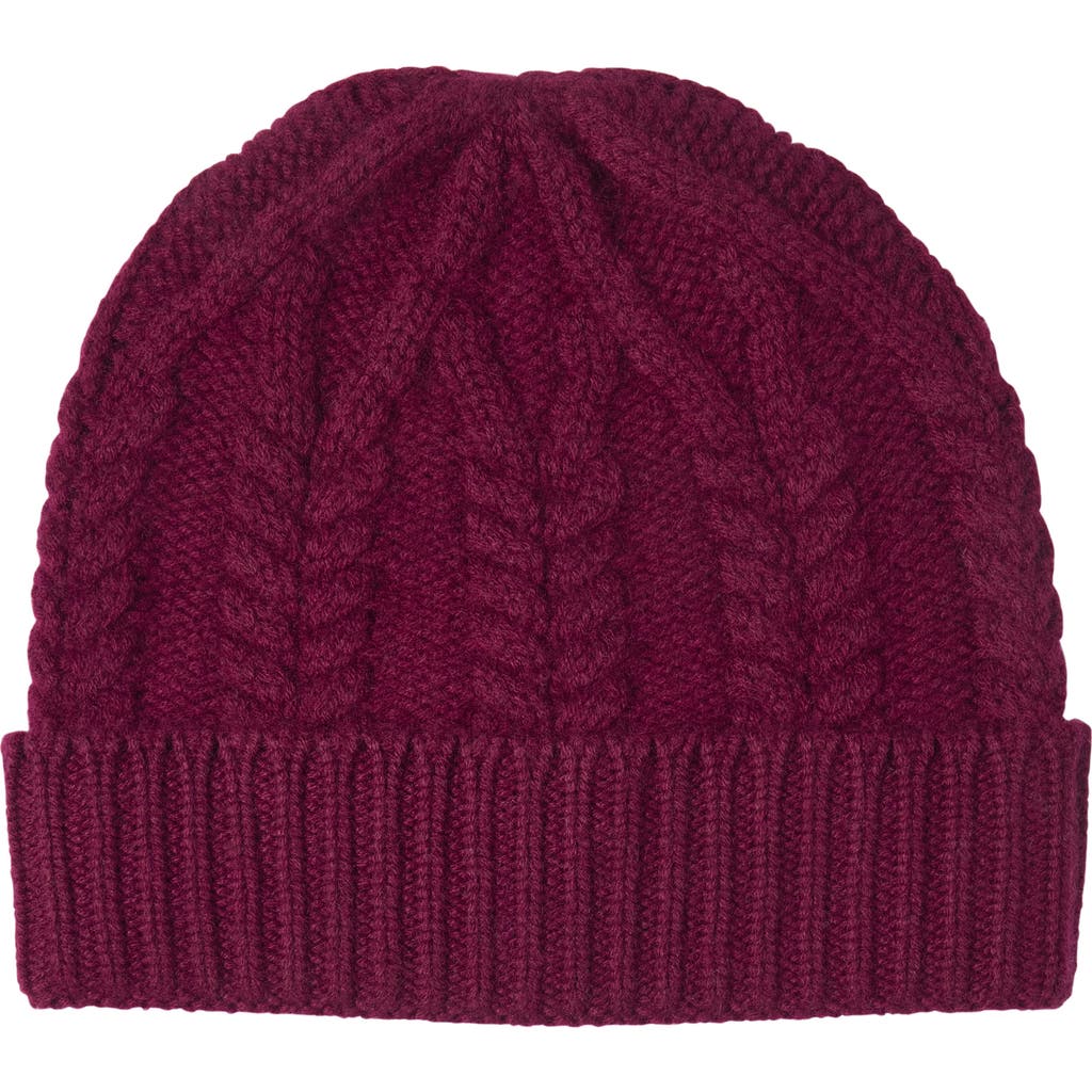 Sofia Cashmere Cable Stitched Cuffed Cashmere Beanie In Burgundy