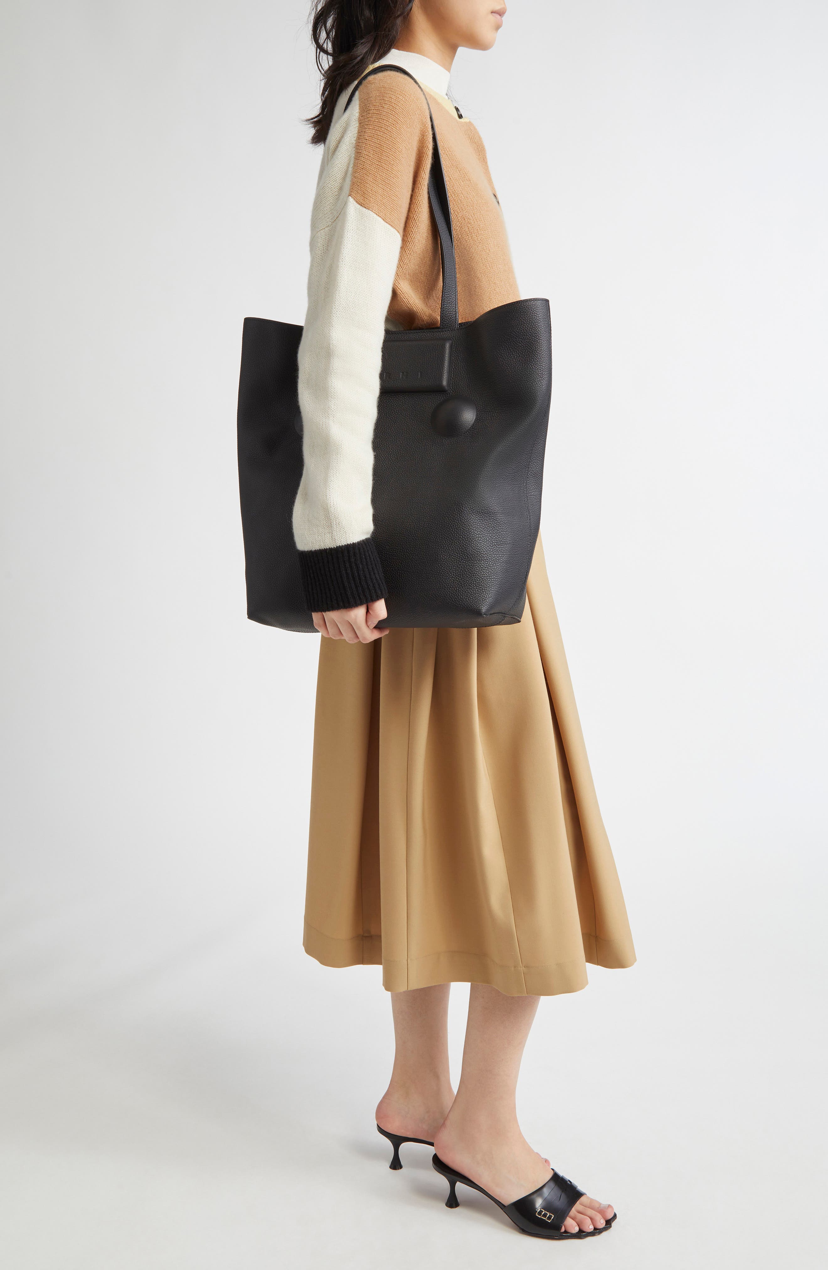 Marni Medium Trunkaroo Leather Shopper, Alternate, color, 