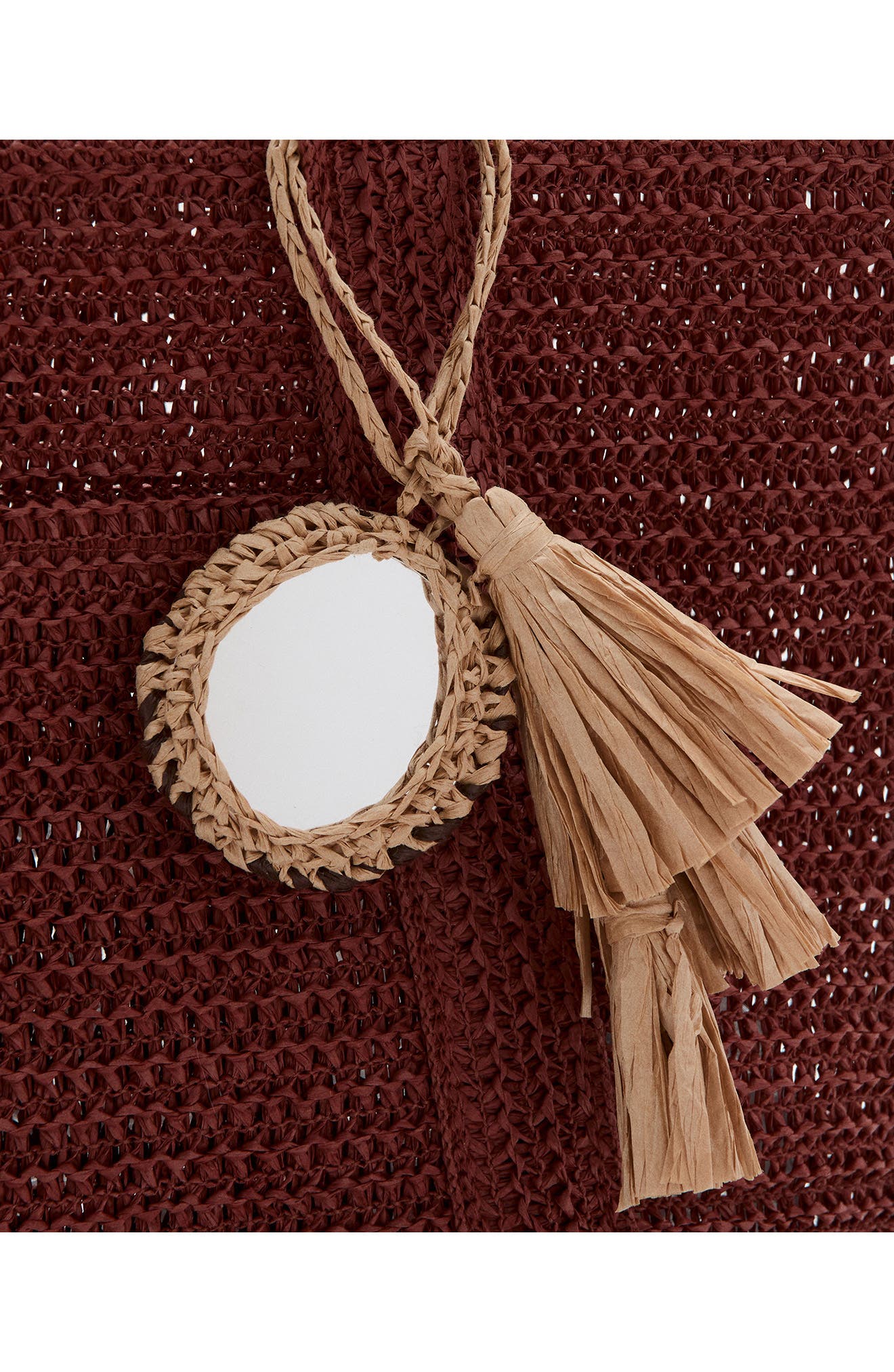 MANGO Natural Fiber Tote, Alternate, color, Burgundy