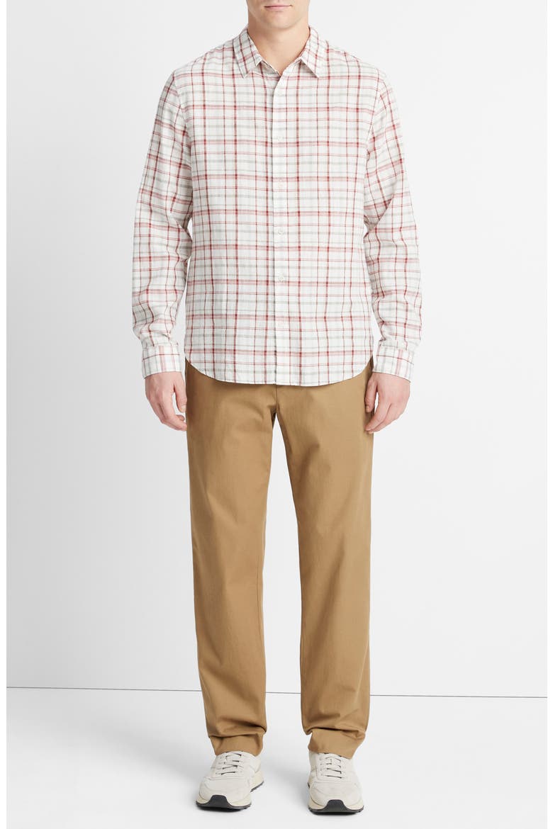 Oakmont Plaid Linen & Cotton Button-Up Shirt, Alternate, color, ALABASTER/DRIED CACT