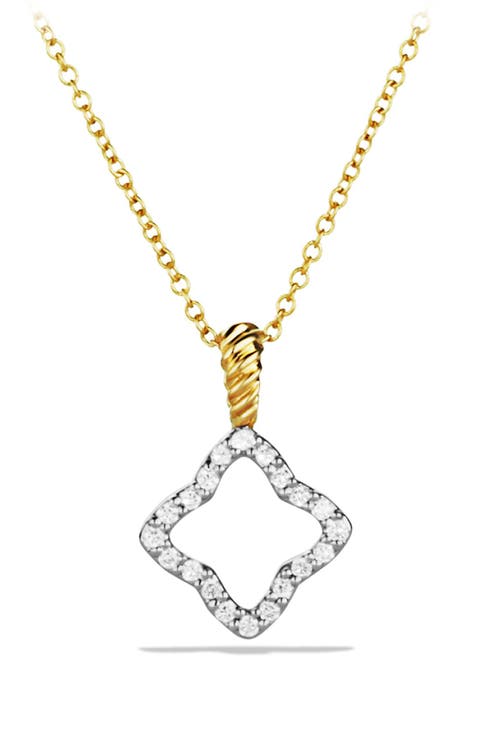 Cable Collectibles Quatrefoil Pendant with Diamonds in Gold on Chain