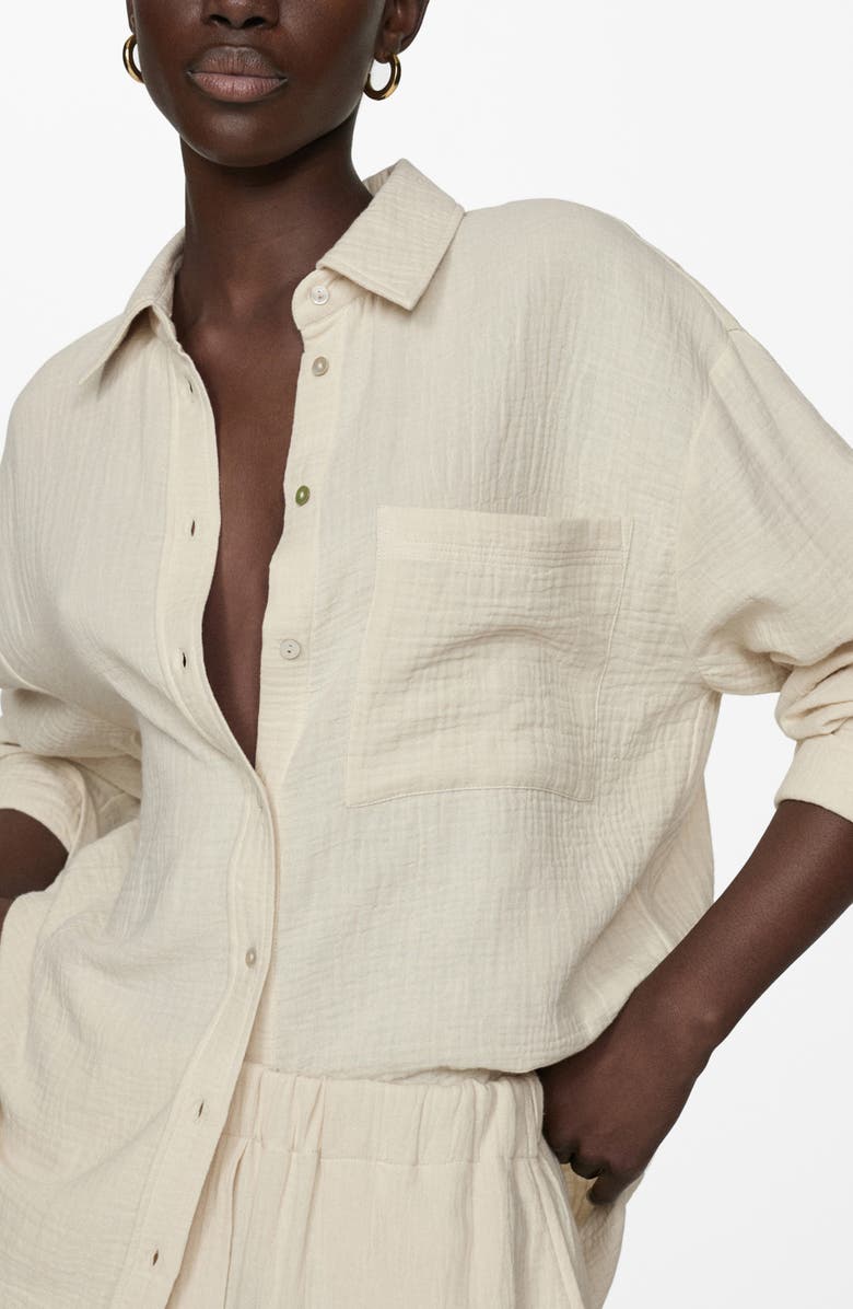 MANGO Oversize Cotton Gauze Button-Up Shirt, Alternate, color, 