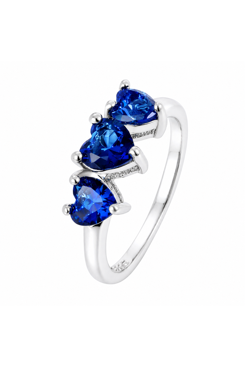 Created Sapphire Heart Trio Ring, Alternate, color, Blue