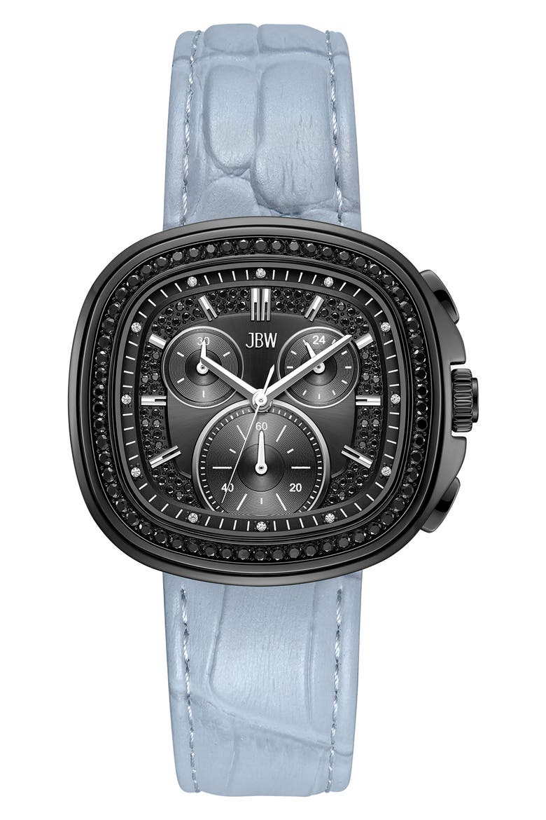 Coast Chronograph Leather Strap Watch, 22mm x 42mm, Main, color, BLACK/ BLUE