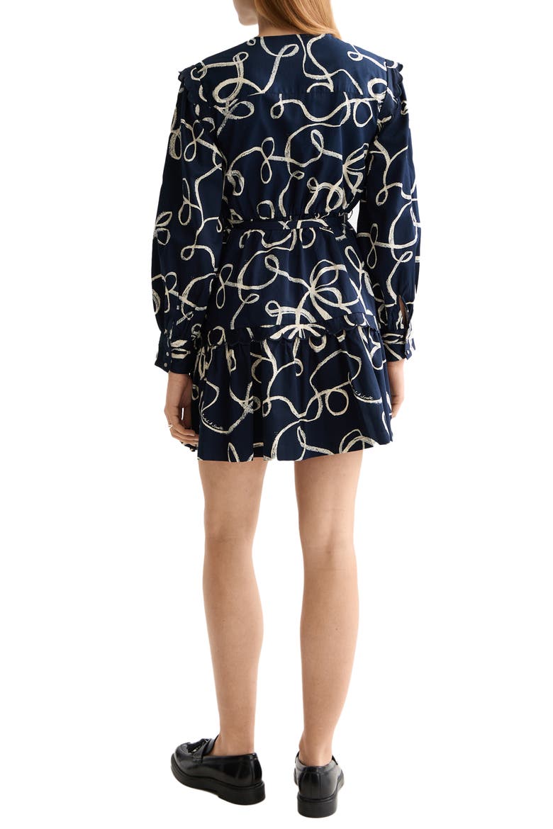 Scallop Trim Long Sleeve Cotton Minidress, Alternate, color, RIBBON NAVY AOP