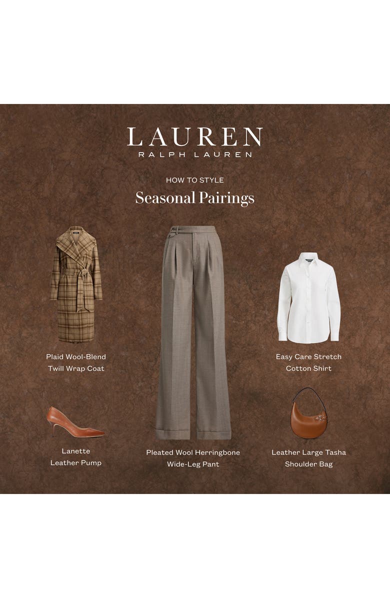 Lauren Ralph Lauren Plaid Wool Blend Twill Wrap Coat, Alternate, color, Taupe Multi