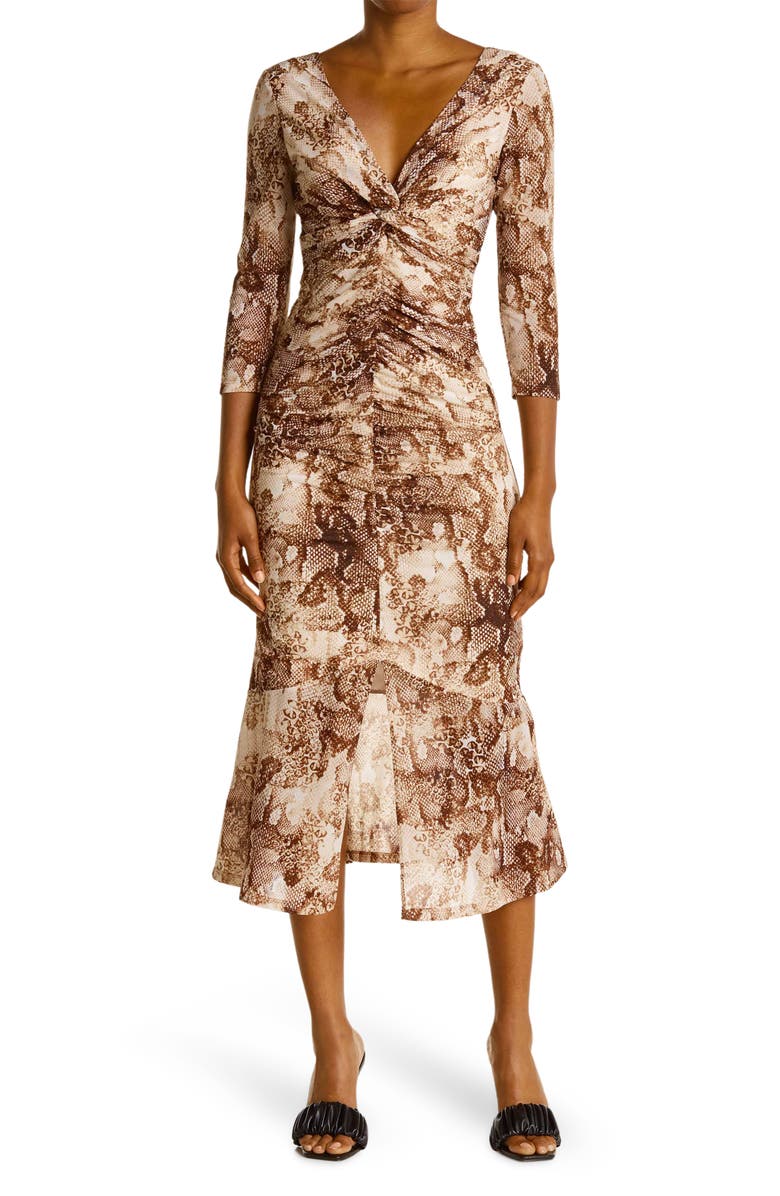 GUESS Snake Print Midi Dress, Main, color, 