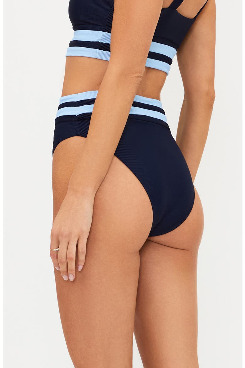 Thalia Stripe High Waist Rib Bikini Bottoms, Alternate, color, ULTRAMARINE COLORBLOCK