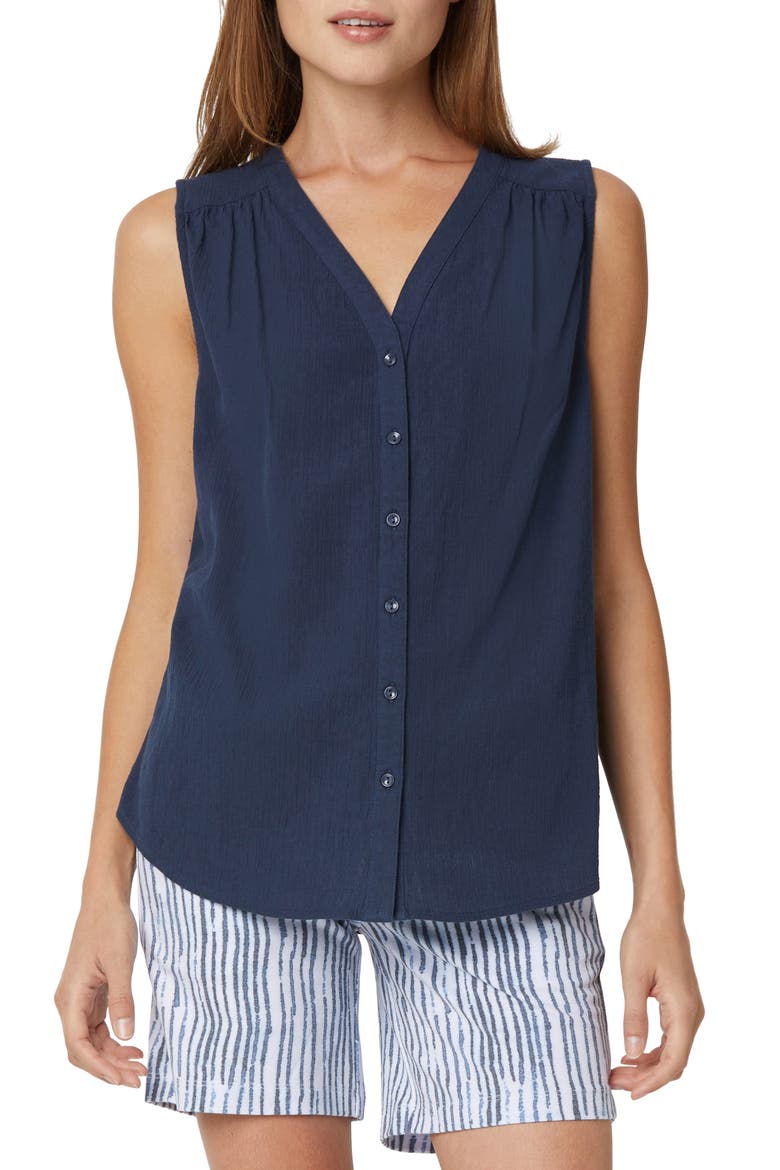 Smocked Detail Gauze Tunic, Main, color, OXFORD NAVY