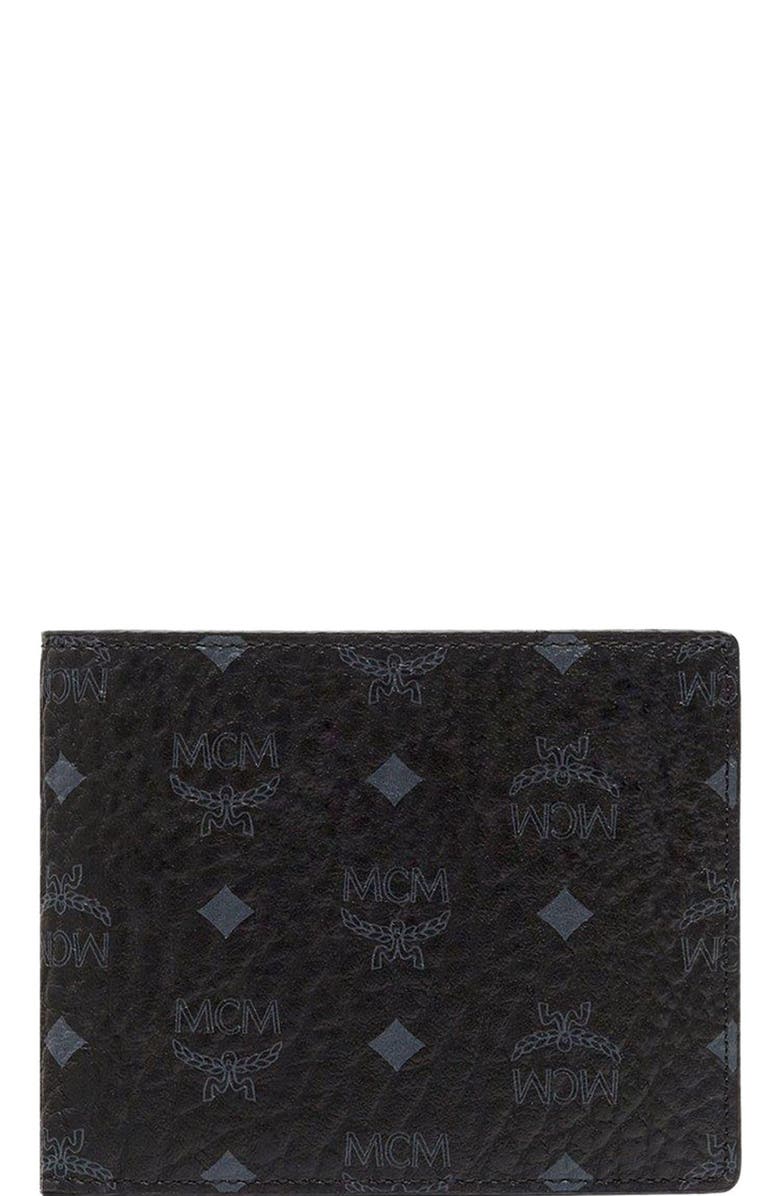 MCM Bifold Wallet in Visetos With Card Case, Alternate, color, Black