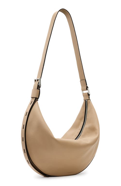 Shop Allsaints Half Moon Leather Shoulder Bag In Mink Brown