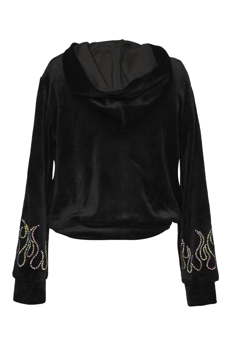 Kids' Crystal Flame Velour Zip-Up Hoodie, Alternate, color, BLACK