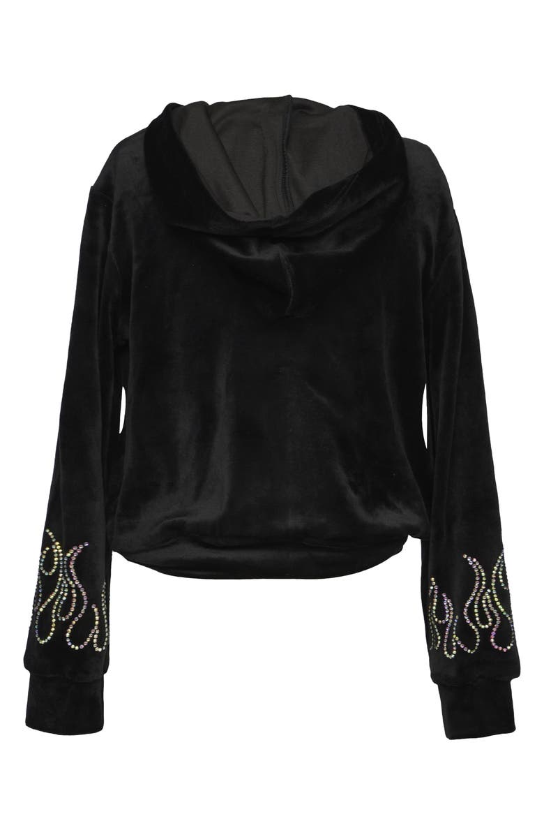 Truly Me Kids' Crystal Flame Velour Zip-Up Hoodie, Alternate, color, Black