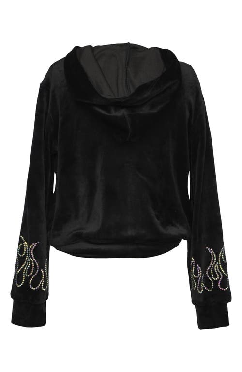 Truly Me Kids' Crystal Flame Velour Zip-up Hoodie In Black