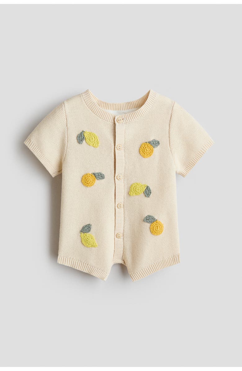 H&M Embroidery-detail Cotton Romper Suit, Main, color, 