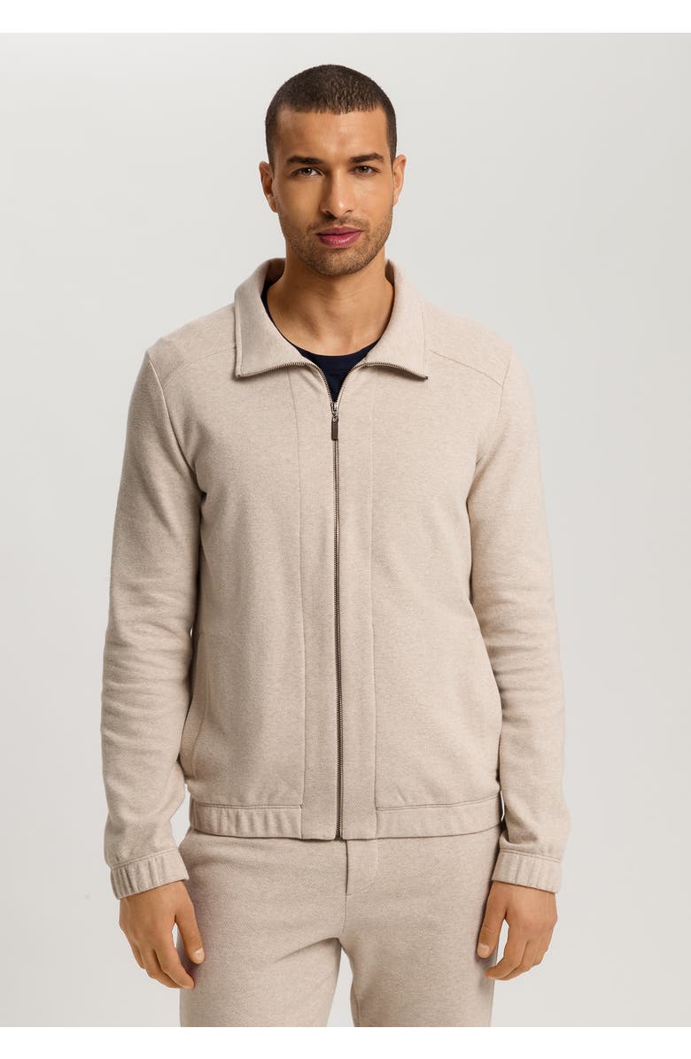 Hanro Cozy Living  Organic Cotton Zip-Up Jacket, Alternate, color, Camel Melange