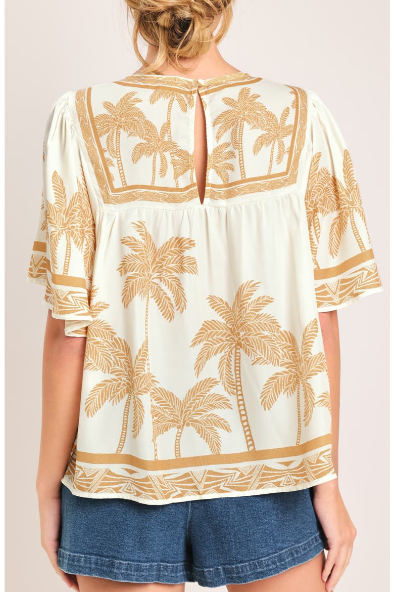 Palm Print Flutter Sleeve Top, Alternate, color, IVORY