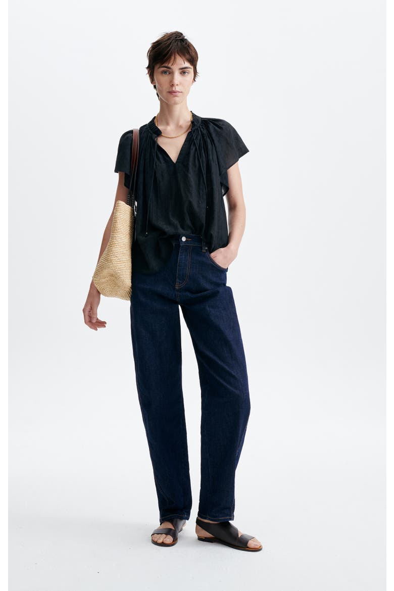 Halisson Gathered Tie-Neck Blouse, Alternate, color, Noir