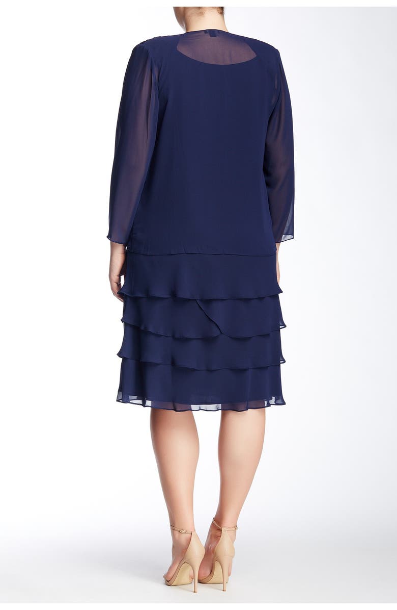 SLNY Embellished Tiered Dress with Jacket, Alternate, color, Navy