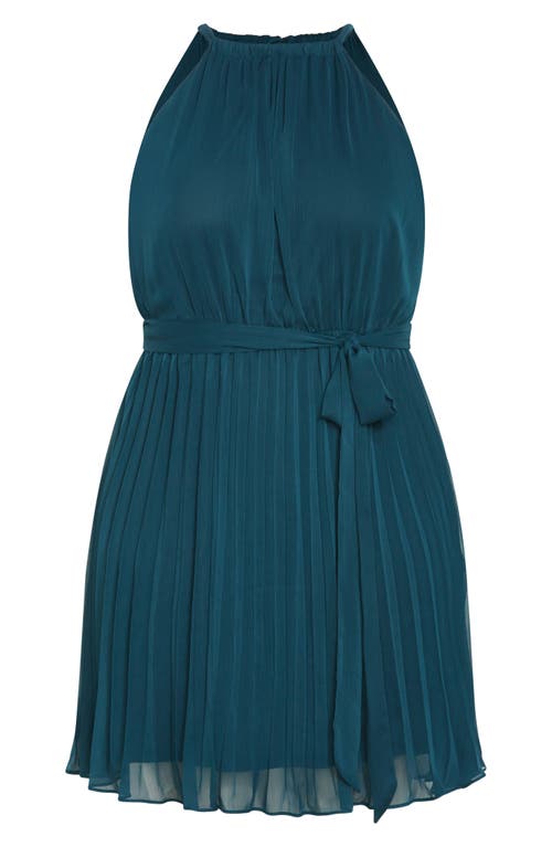 City Chic Luna Pleated Dress In Green