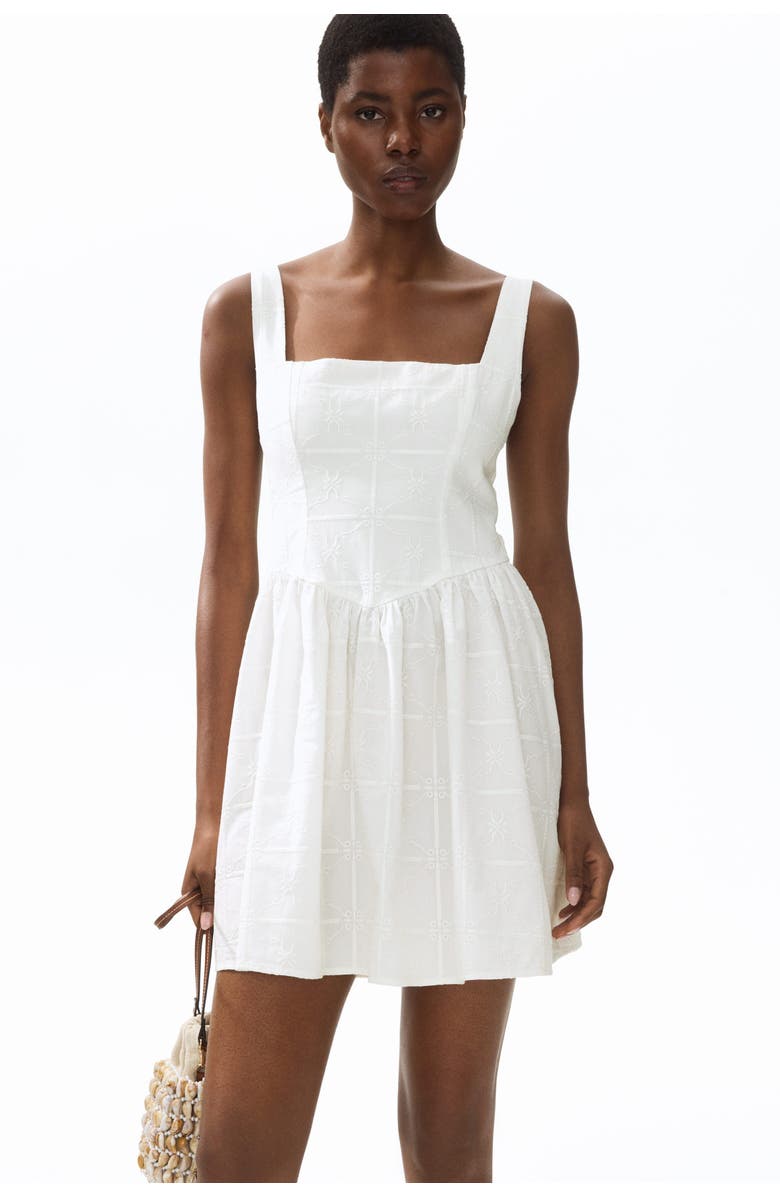 H&M Embroidered Flared-skirt Dress, Main, color, White