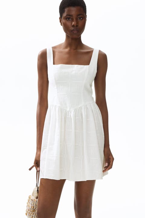 Embroidered Flared-skirt Dress
