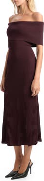 Bardot Harro Off the Shoulder Rib Midi Dress