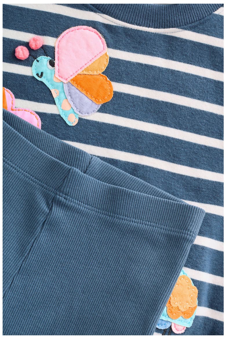 Kids' Stripe Floral Appliqué Graphic Sweatshirt & Rib Leggings Set, Alternate, color, BLUE