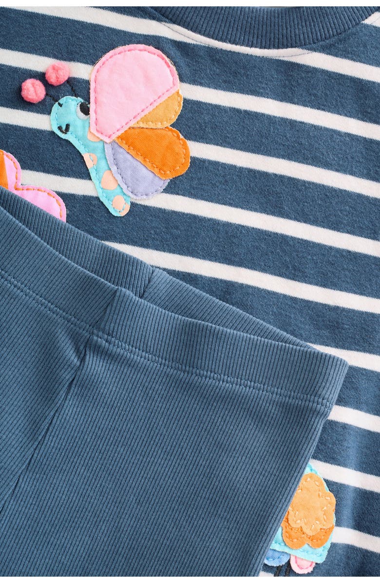 NEXT Kids' Stripe Floral Appliqué Graphic Sweatshirt & Rib Leggings Set, Alternate, color, Blue