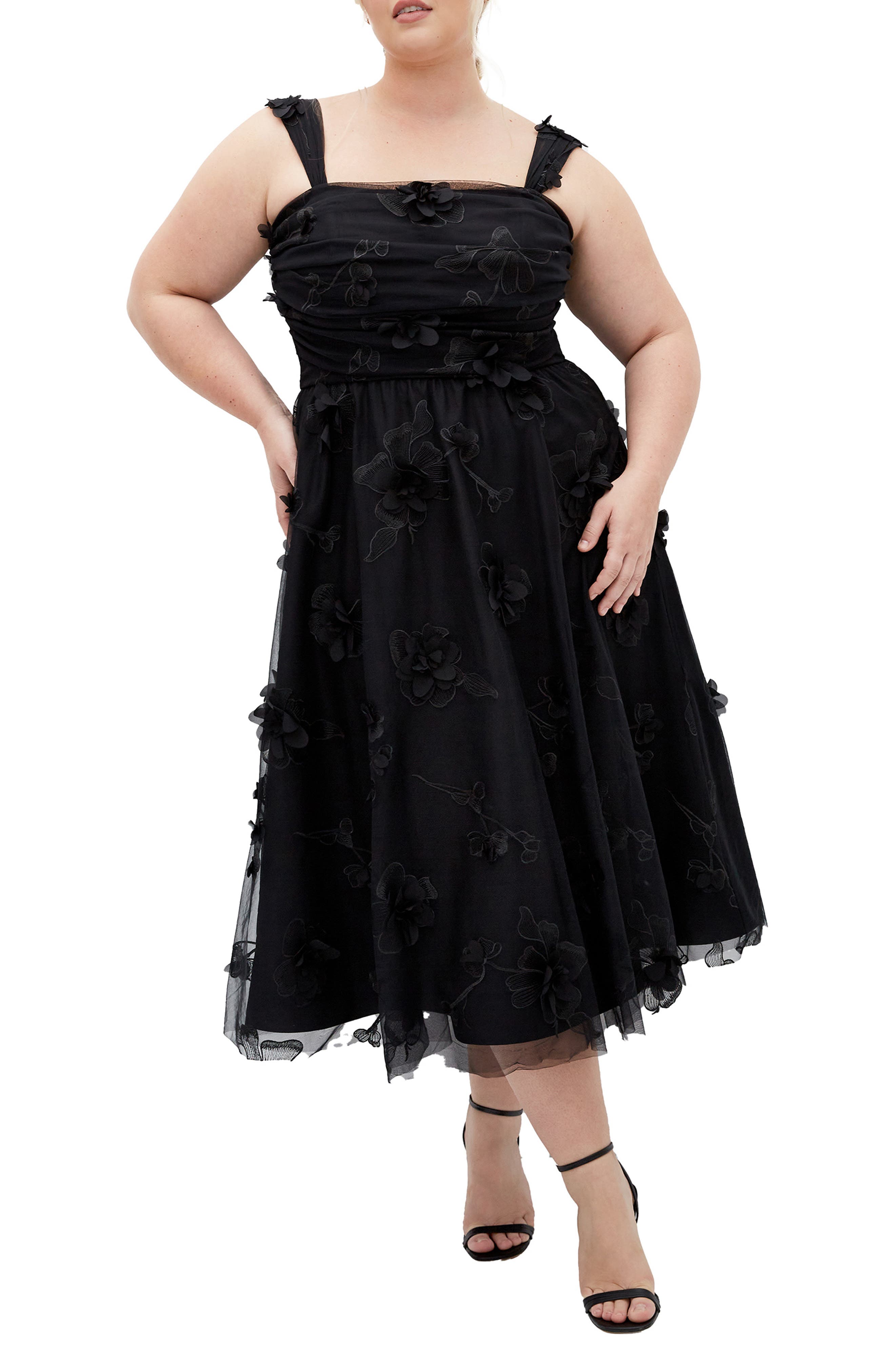 Leilani 3D Floral Appliqué Midi Dress
