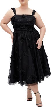 City Chic Leilani 3D Floral Appliqué Midi Dress