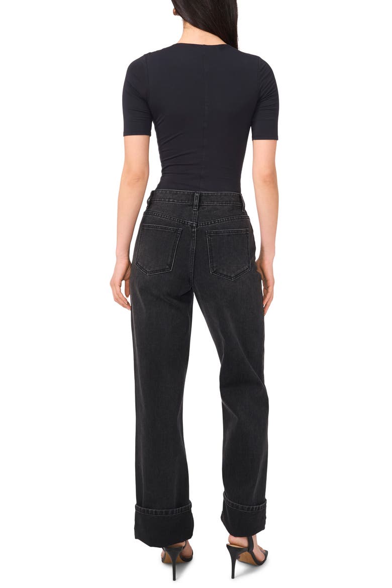 High Waist Cuffed Hem Wide Leg Jeans, Alternate, color, RICH BLACK