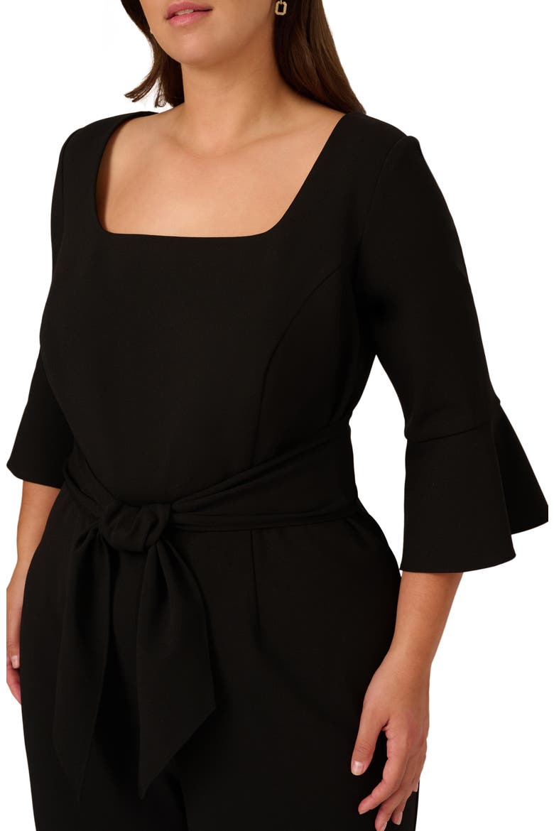 Tie Front Wide Leg Crepe Jumpsuit, Alternate, color, BLACK